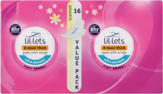 Lil-lets Scented Maxi Thick Pads With Wings 16 Pack