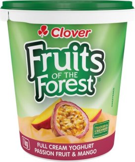 Clover Fruits Of The Forest Full Cream Passion Fruit & Mango Yoghurt 1kg