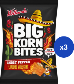 	Big Korn Bites Ghost Pepper Flavoured Maize Chips 50g(BB04/11/25) x3
