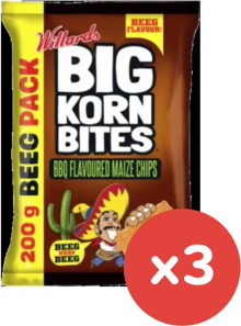 Big Korn Bites BBQ Flavoured Maize Chips 200g x 3 (21/01/2026)