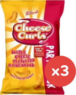 Willards Cheese Curls Double Cheese Flavoured Maize Snack 150g x3(BB26/01/2026)