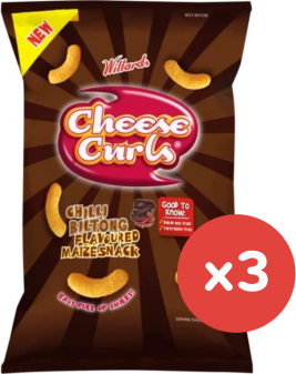 Willards Cheese Curls Chilli Biltong Flavoured Maize Snack 90g x 3 (BB13/01/2026)