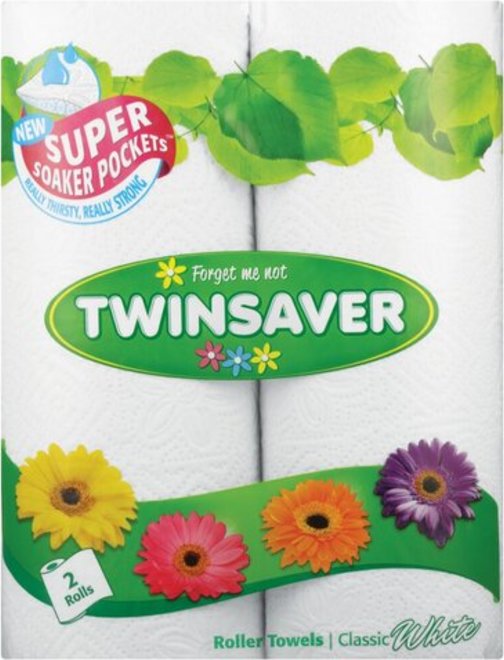 Twinsaver Roller Towel 2ply Classic White 50 Sheets 2 Rolls