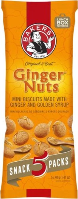 Bakers Ginger Nuts Mini Ginger & Golden Syrup Flavoured Biscuits 5 x 40g