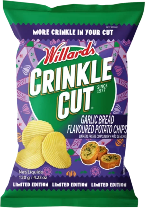 Willards Crinkle Cut Garlic Bread Flavour Potato Chips 120g