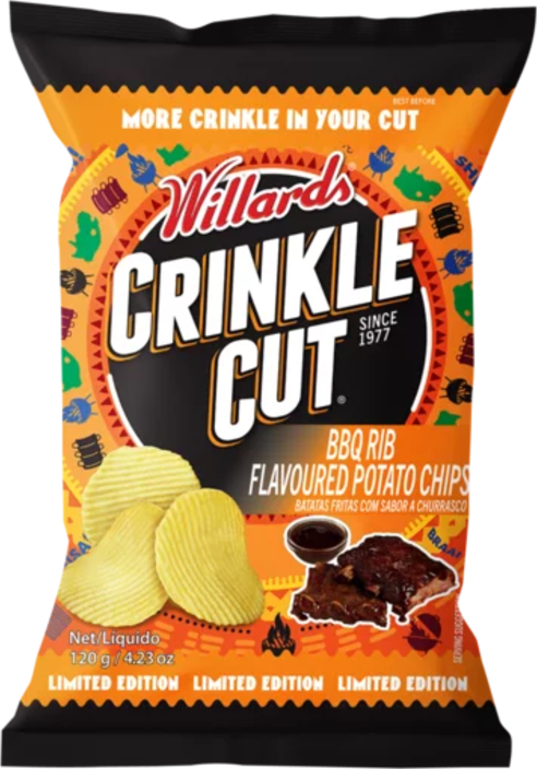 Willards Crinkle Cut BBQ & Rib Flavour Potato Chips 120g