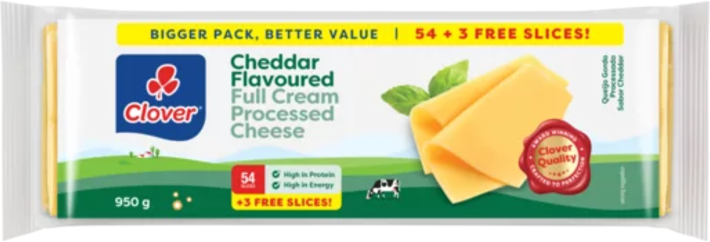 Clover Sliced Full Cream Processed Cheese Cheddar 950g