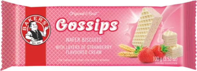 Bakers Gossips Strawberry Flavoured Wafer Biscuits 100g