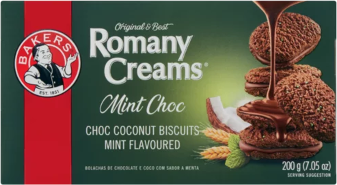 Bakers Romany Creams Mint Flavoured Chocolate Biscuits 200g