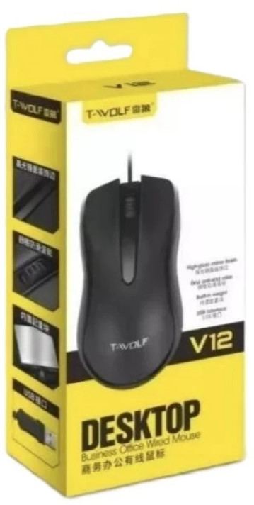 T Wolf V12 Wired Mouse Black