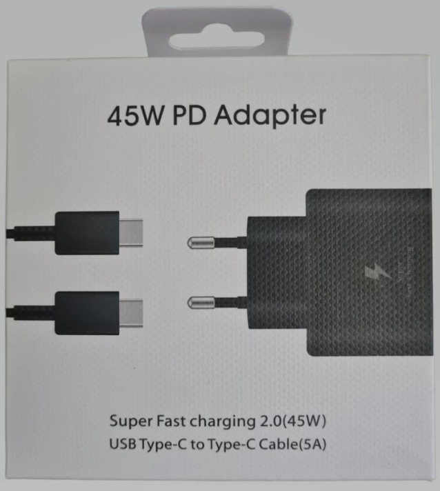 45W PD Adaptor with Type C to Type C Cable Black 