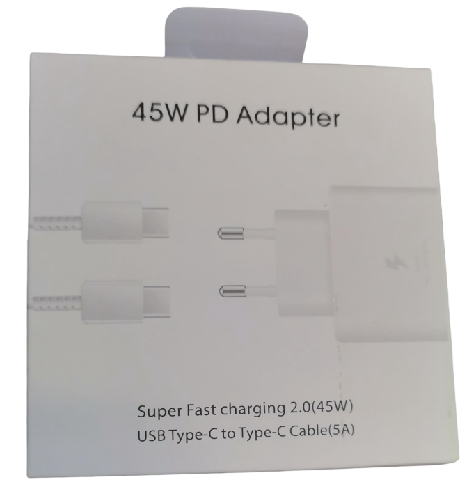 45W PD Adaptor with Type C to Type C Cable White