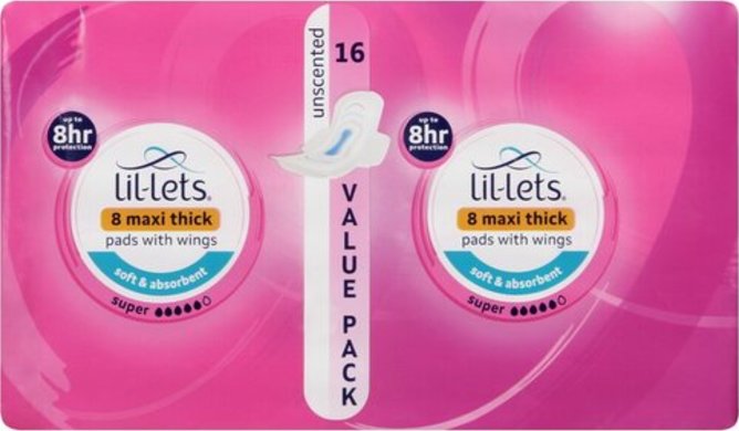 Lil-lets Unscented Super Maxi Thick Pads With Wings 16s Value Pack