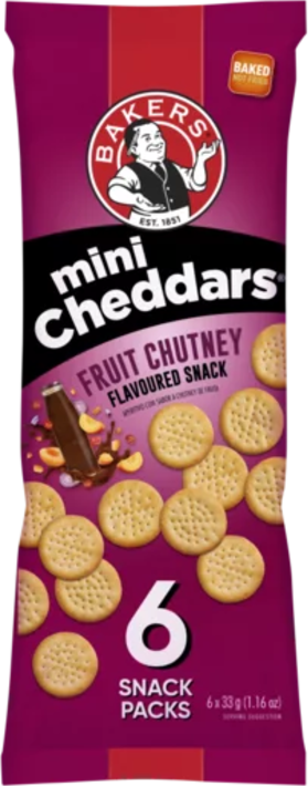 Bakers Fruit Chutney Flavoured Mini Cheddars Pack 6 x 33g