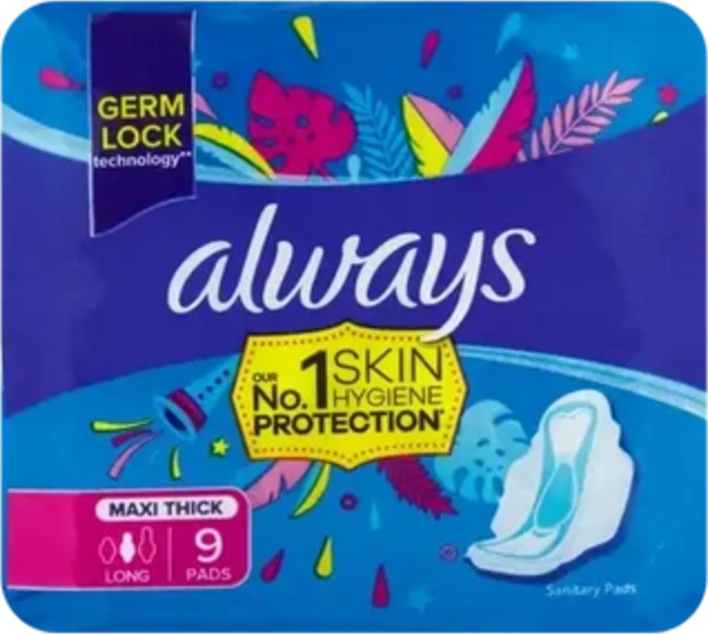 Always Long Maxi Thick Sanitary Pads 9 Pack
