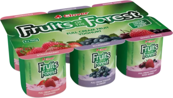 Clover Fruits of the Forest Assorted Full Cream Yoghurt 6X100g