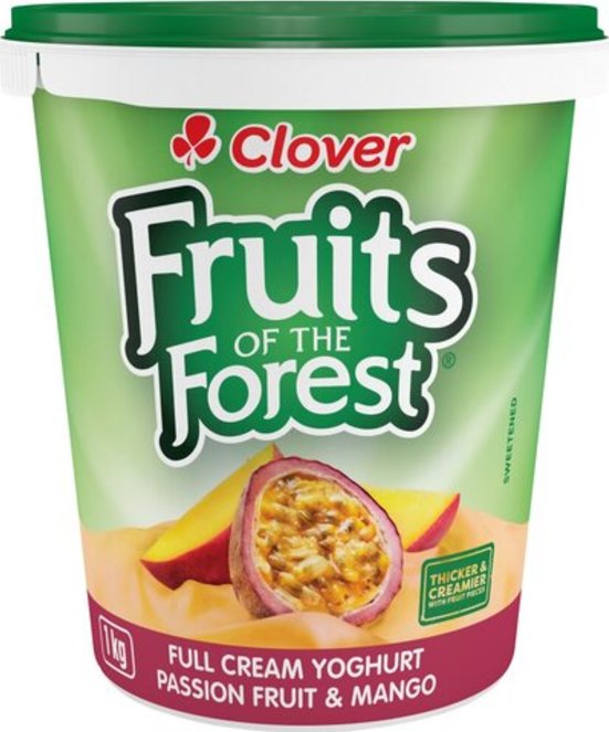 Clover Fruits Of The Forest Full Cream Passion Fruit & Mango Yoghurt 1kg