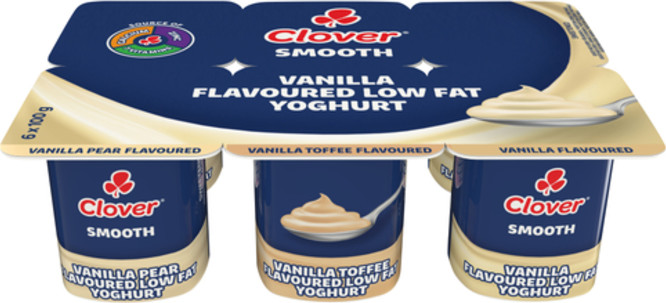 Clover Low Fat Smooth Vanilla Dairy Snack 6 x 100g