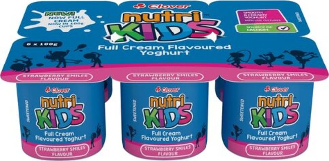 Clover Nutri-Kids Full Cream Strawberry Flavoured Yoghut 6 x100g