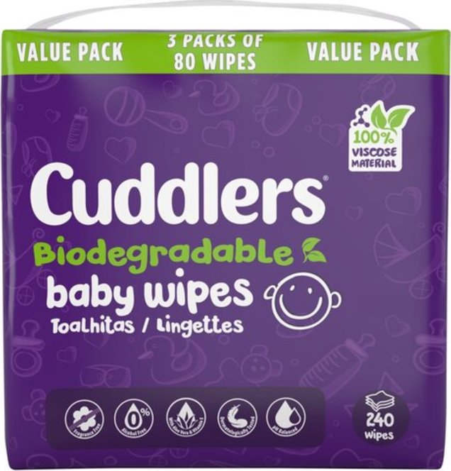 Cuddlers Biodegradable Baby Wipes 240's (3x80's)