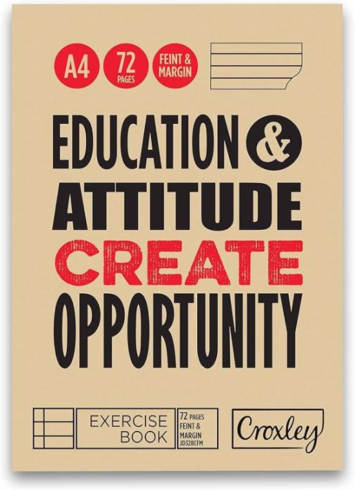 Croxley A4 72 Page Exercise Book- Feint & Margin