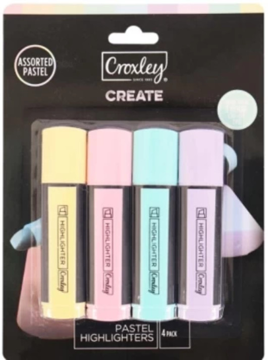 Croxley Pastel Highlighters Assorted Pack of 4