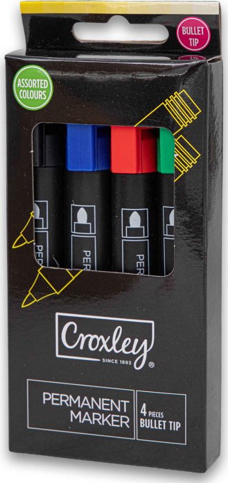 Croxley Permananent Markers Assorted pack of 4