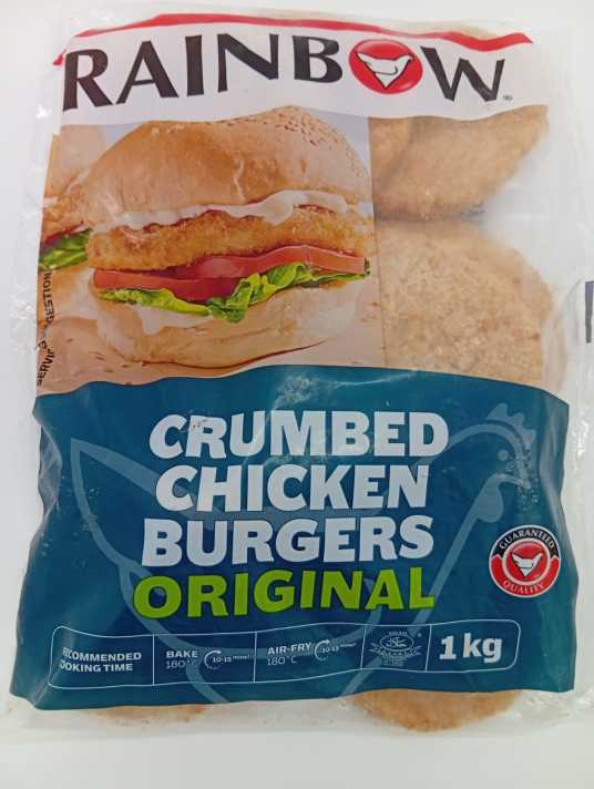 Rainbow Frozen Crumbed Chicken Burgers Original 1kg
