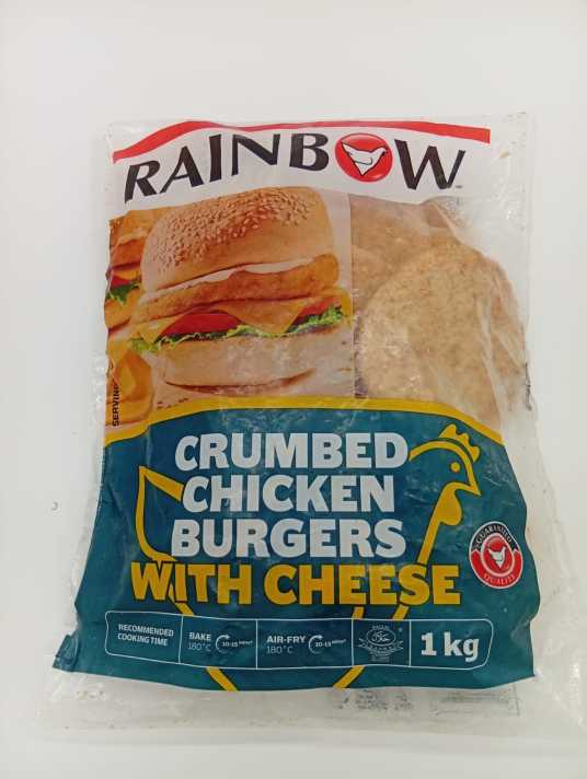 Rainbow Frozen Crumbed Chicken Burgers With Cheese 1kg