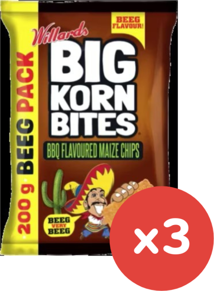 Big Korn Bites BBQ Flavoured Maize Chips 200g x 3 (21/01/2026)