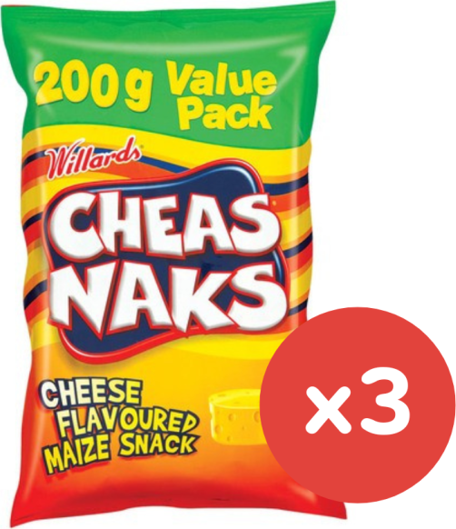 Cheas Naks Cheese Flavoured Maize Snack 200g x 3 (BB30/12/2025)