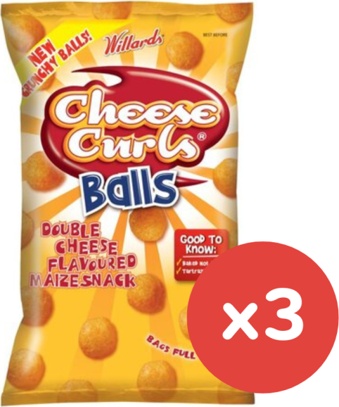 Cheese Curls Balls Double Cheese Flavoured Maize Snack 100g x3(BB14/01/2026)