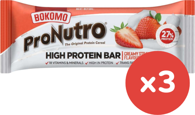 Bokomo ProNutro High Protein Bar 50g Creamy Strawberry x 3 (BB03/01/26)