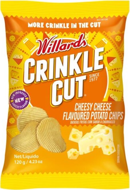 Willards Crinkle Cut Cheesy Cheese Flavoured Potato Chips 120g(BB February 2026)