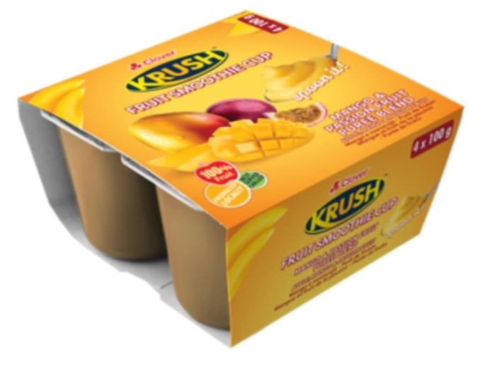 Clover Krush Fruit Smoothie Cup Mango & Passion Fruit Puree Blend 100g