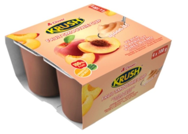 Clover Krush Fruit Smoothie Cup Peace & Apricot Puree Blend 100g x 4
