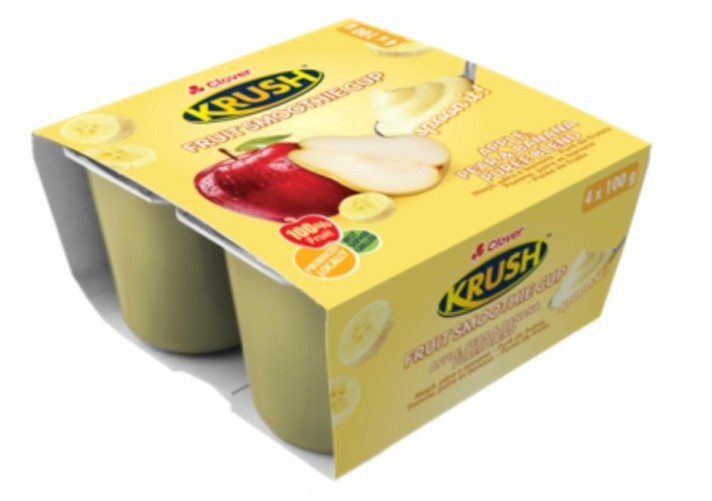 Clover Krush Fruit Smoothie Cup Apple, Peach & Banana Puree Blend 100g x 4