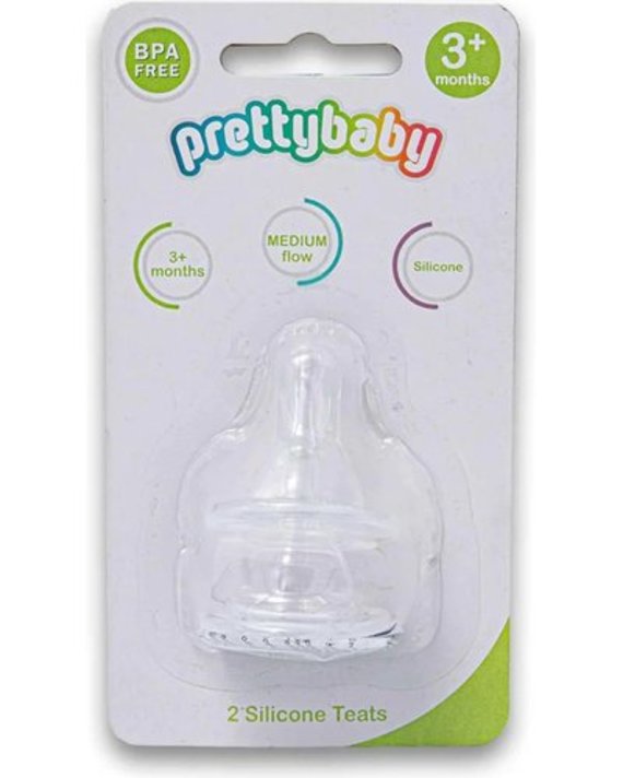Pretty Baby Teat Silicone Fast Flow 6 Months 2 Pack