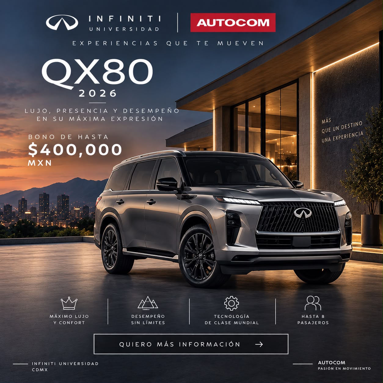 INFINITI QX80 2026 – bono de hasta $400,000 MXN