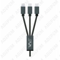 Cable 3 en 1 micro usb+lightning+usb-c