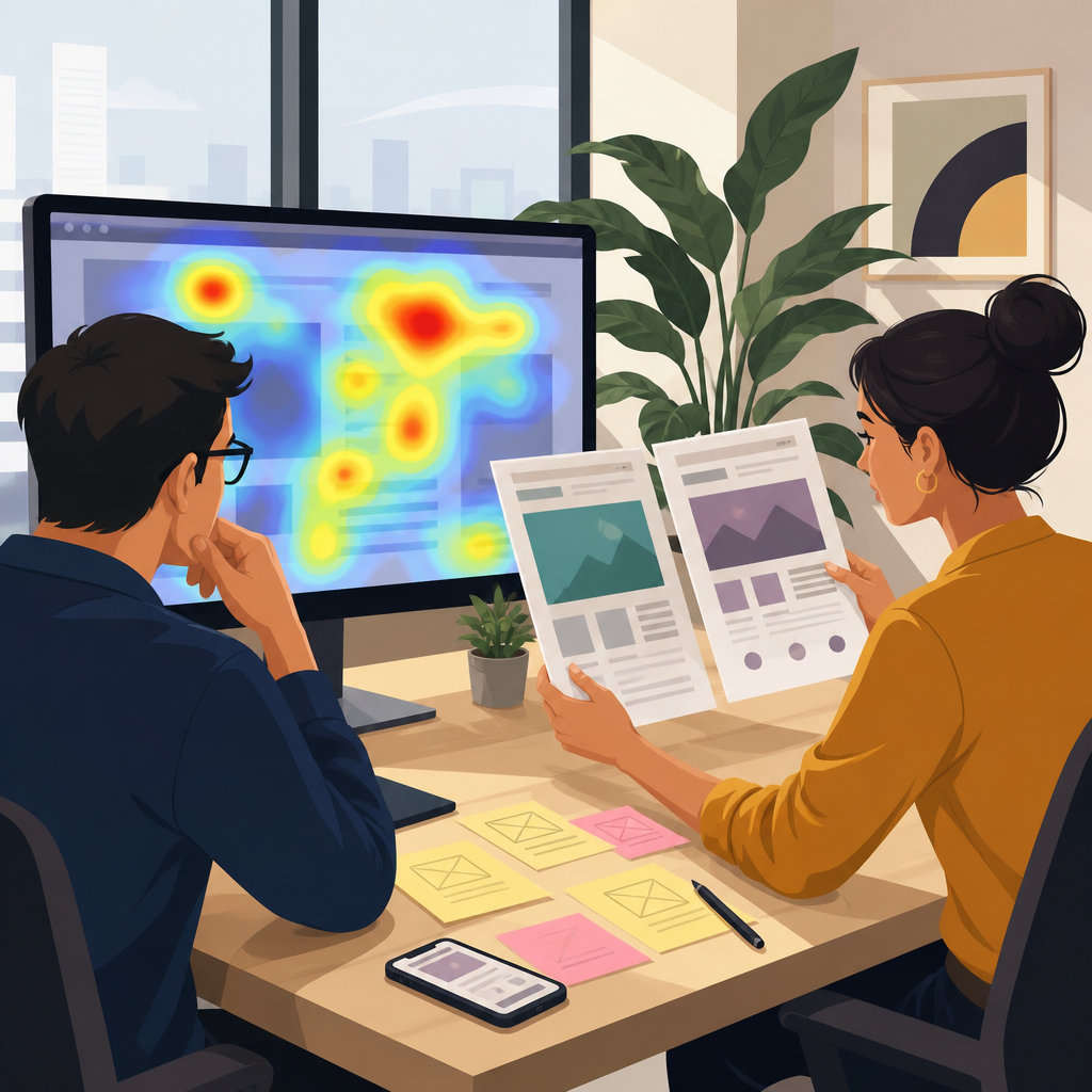 Marketers analyzing web pages, heatmaps, and form designs for CRO strategies.