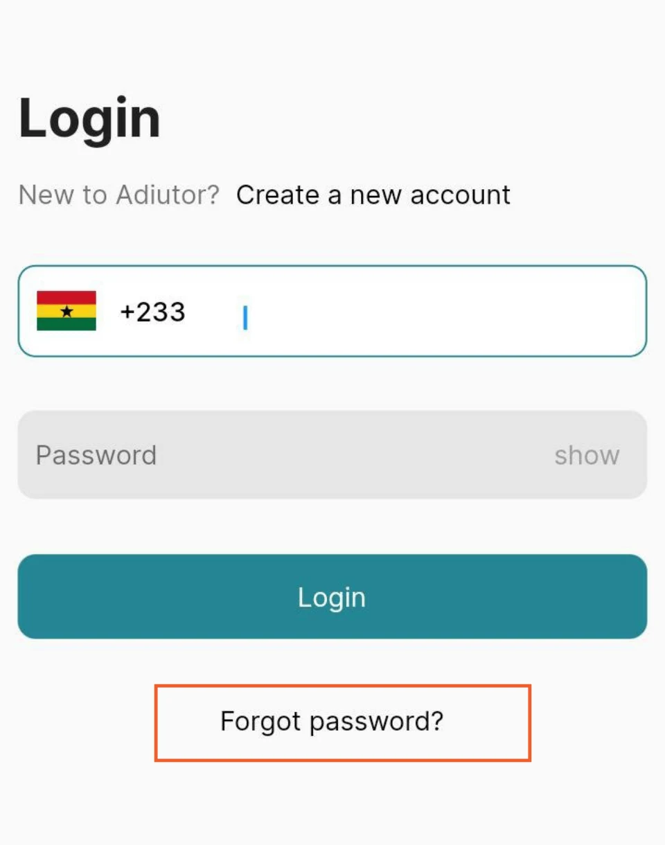 forgot password screen