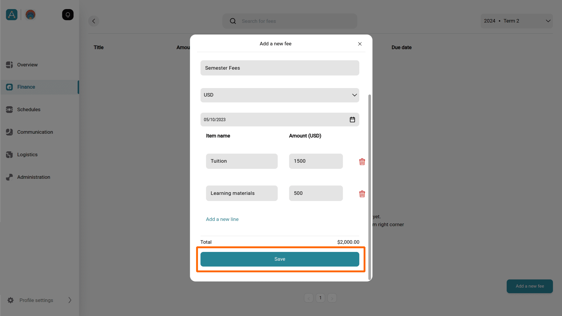 edit fee form