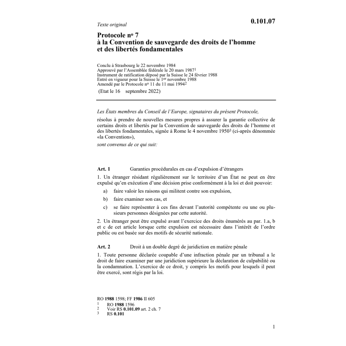 Prot. 7 à la Conv. des droits de l'homme