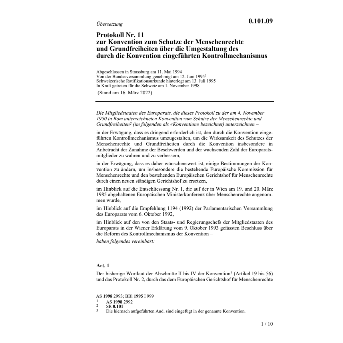 Prot. Nr. 11 EMRK (Menschenrechte)