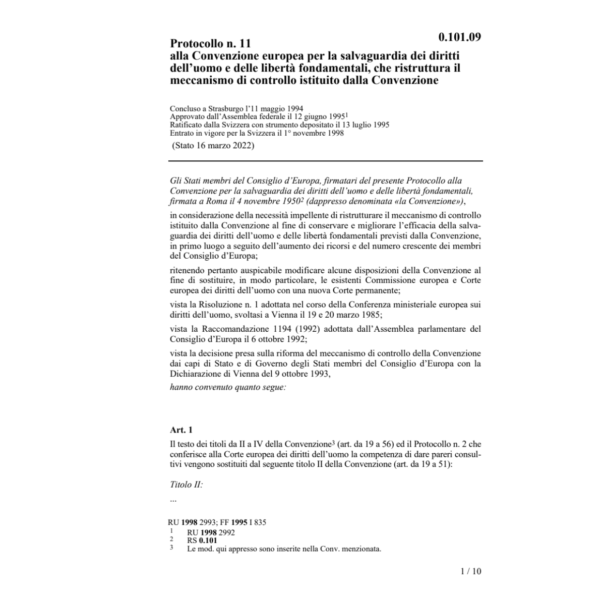 Protocollo n. 11 dei diritti dell'uomo