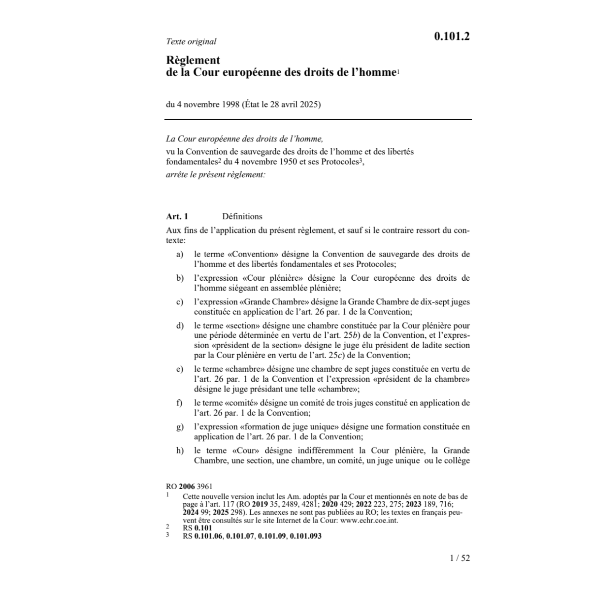 Régl. Cour européenne Droits de l'Homme