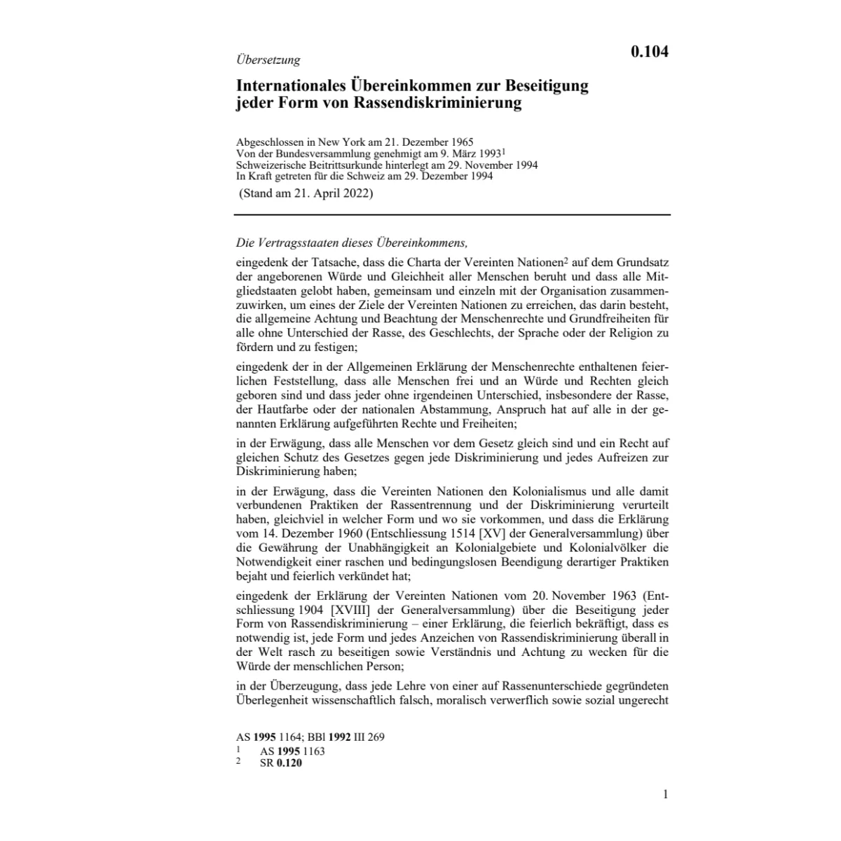 Uebereinkommen Rassendiskriminierung