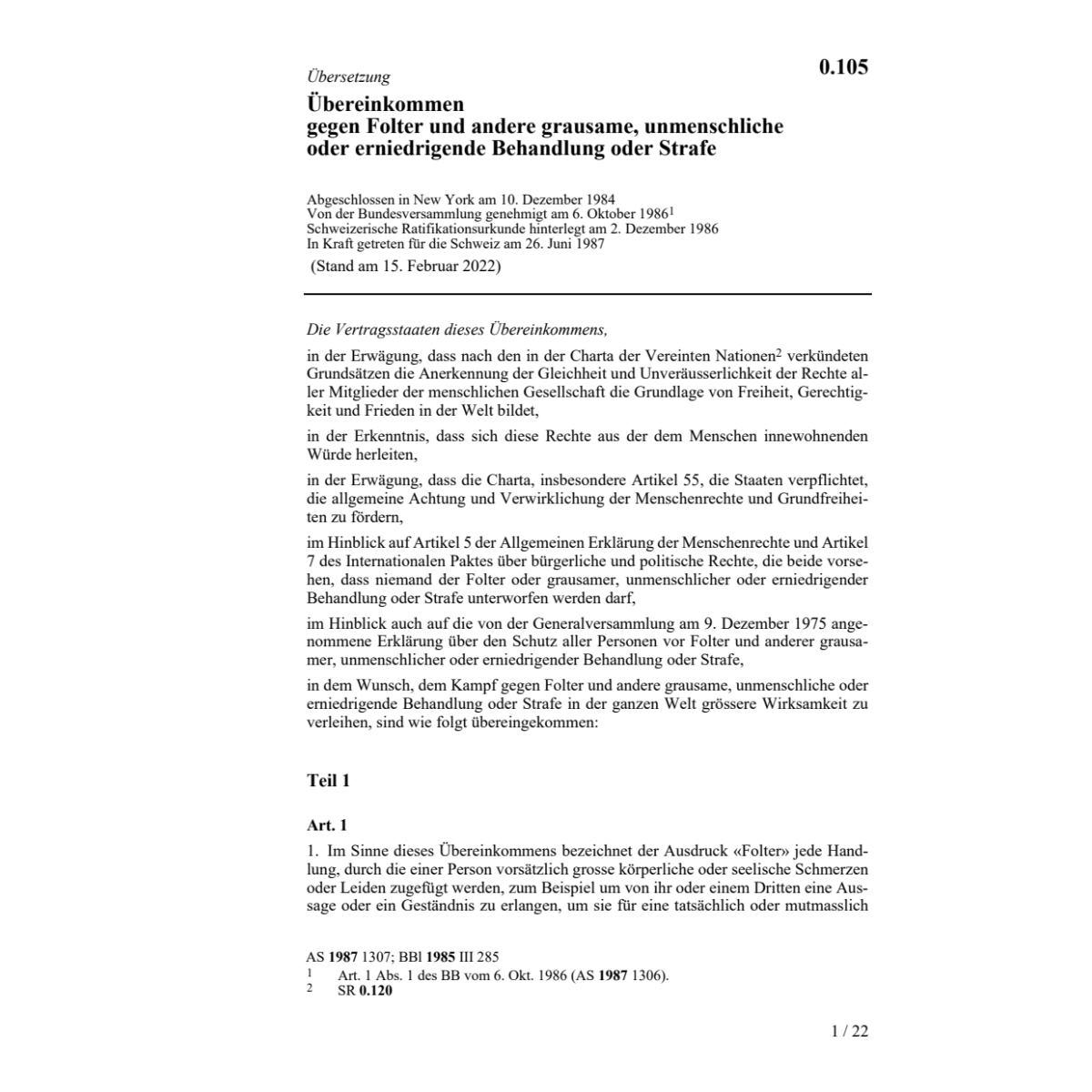 Uebereinkommen gegen Folter