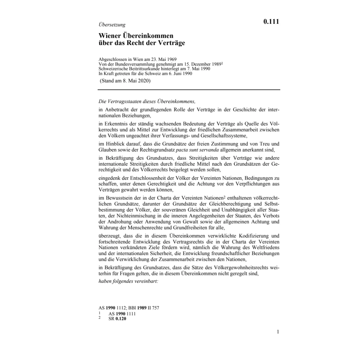 Wiener übereinkommen Recht Verträge, VRK